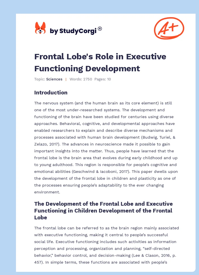 Frontal Lobe's Role in Executive Functioning Development. Page 1
