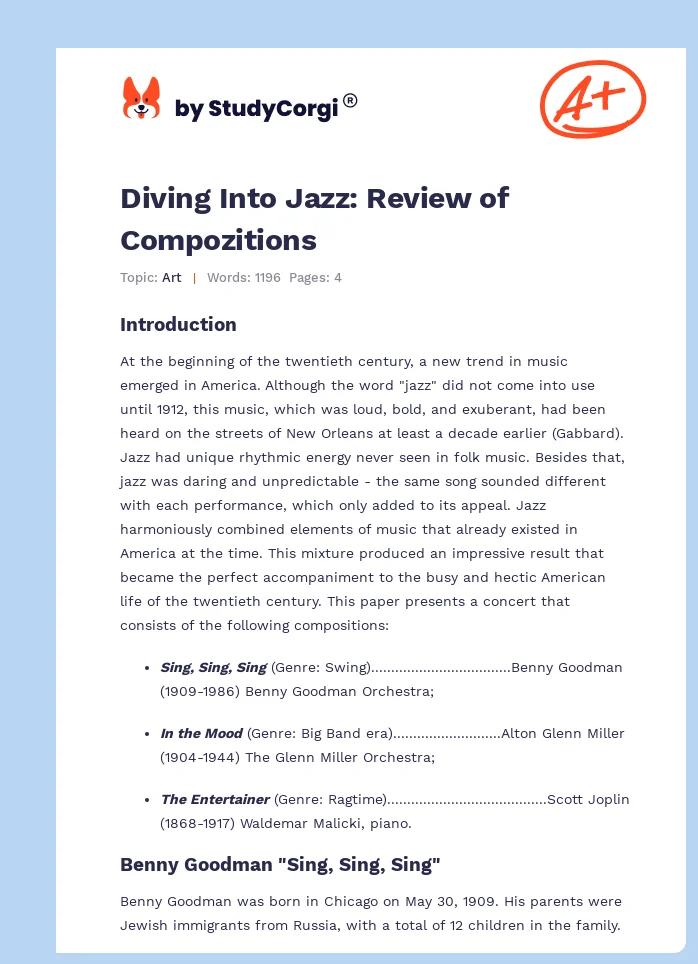 Diving Into Jazz: Review of Compozitions. Page 1