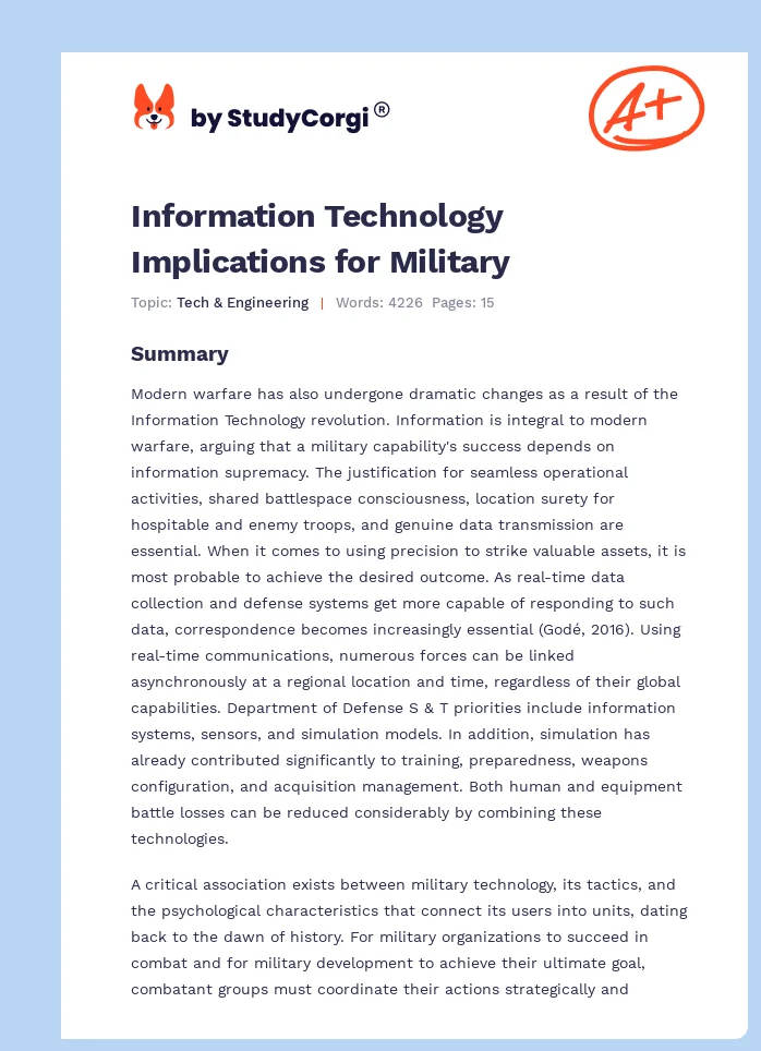 Information Technology Implications for Military. Page 1