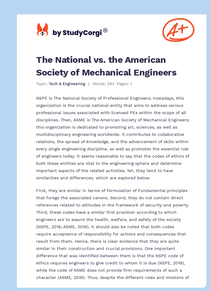 The National vs. the American Society of Mechanical Engineers. Page 1