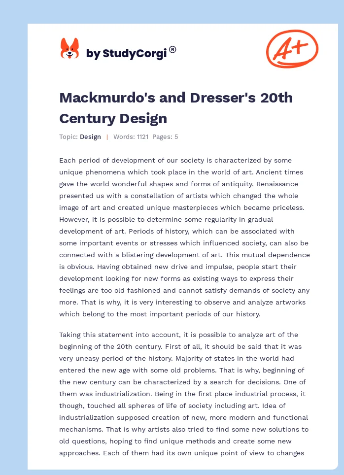 Mackmurdo's and Dresser's 20th Century Design. Page 1