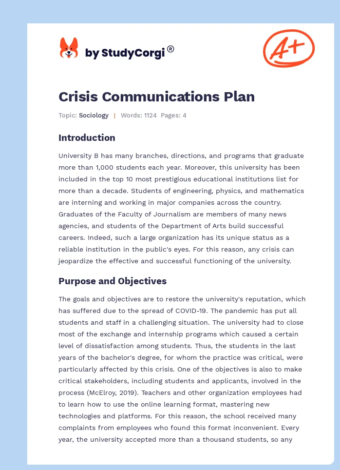 Crisis Communications Plan. Page 1