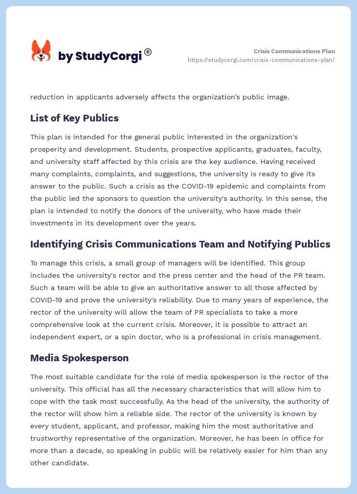 Crisis Communications Plan. Page 2