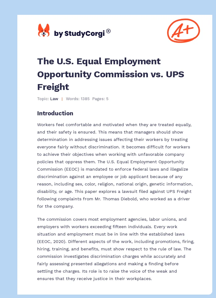 The U.S. Equal Employment Opportunity Commission vs. UPS Freight. Page 1