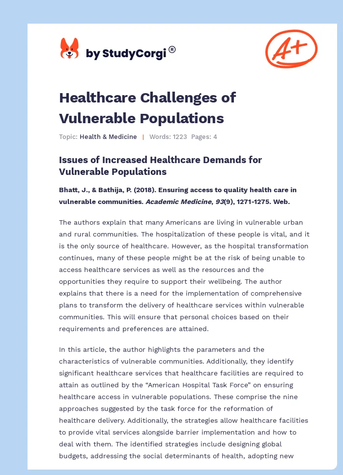 Healthcare Challenges of Vulnerable Populations. Page 1