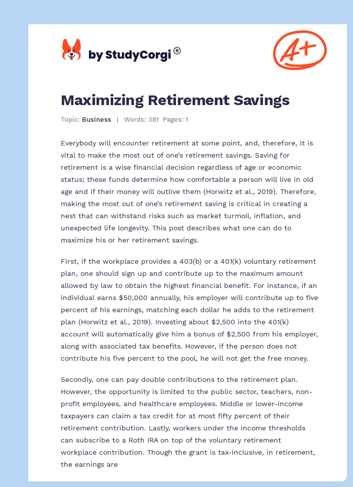 Maximizing Retirement Savings. Page 1