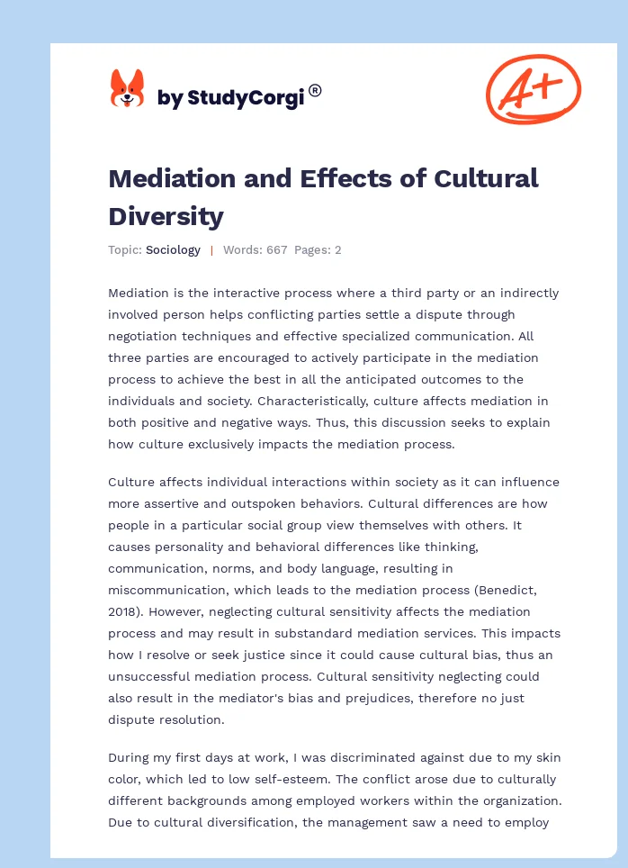Mediation and Effects of Cultural Diversity. Page 1