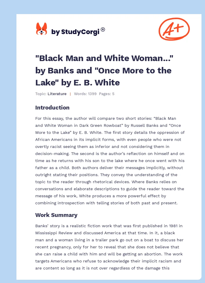 "Black Man and White Woman..." by Banks and "Once More to the Lake" by E. B. White. Page 1