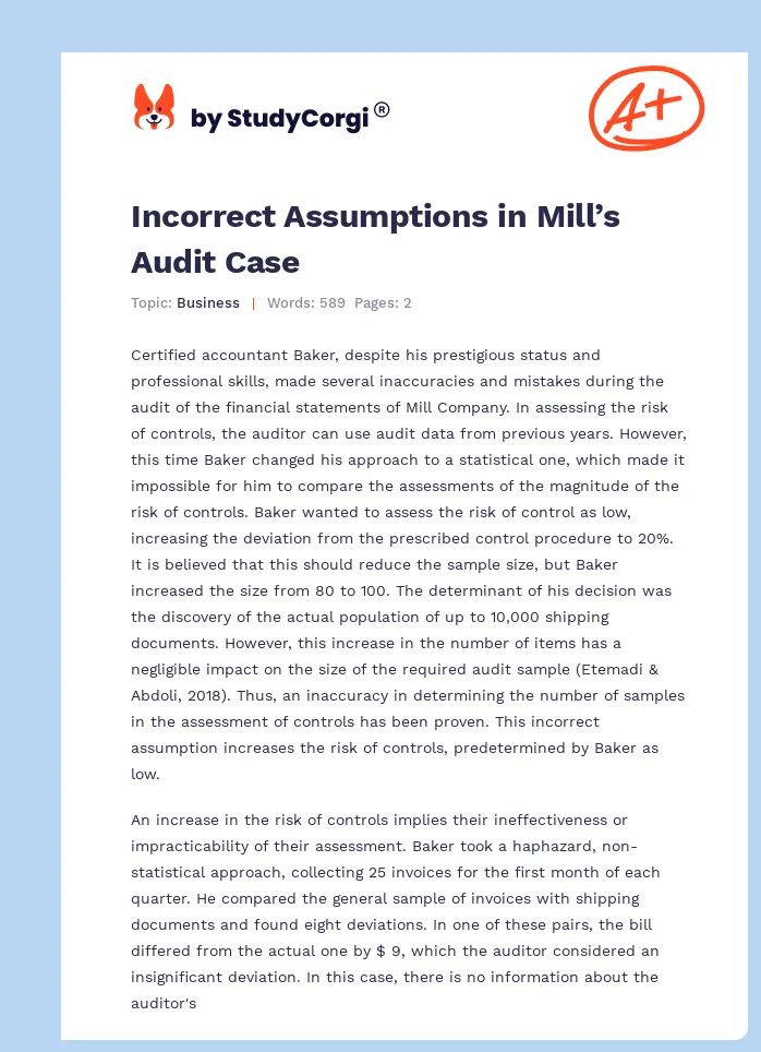 Incorrect Assumptions in Mill’s Audit Case. Page 1