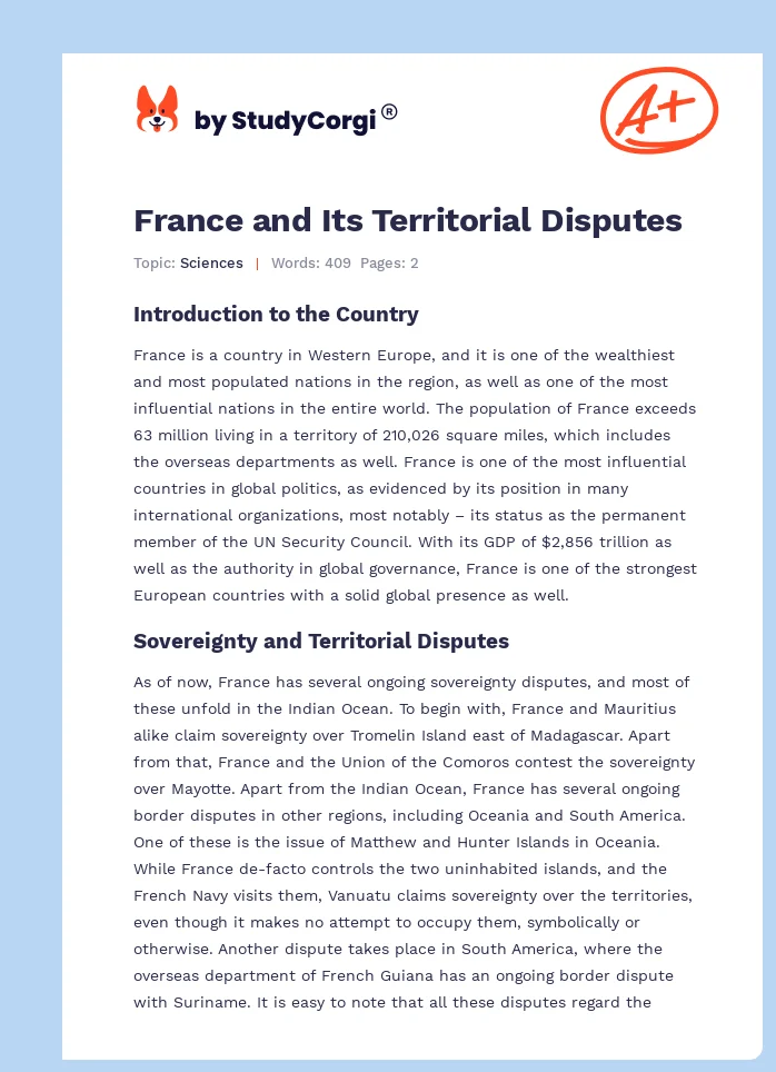 France and Its Territorial Disputes. Page 1
