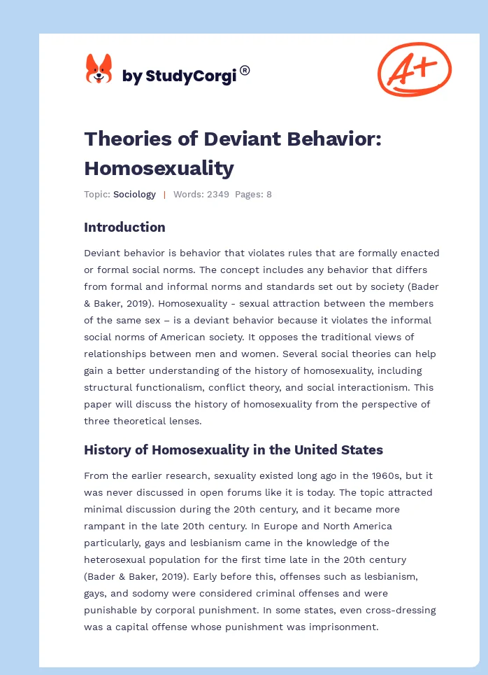 Theories of Deviant Behavior: Homosexuality. Page 1