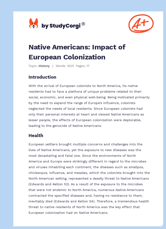 Native Americans: Impact of European Colonization. Page 1