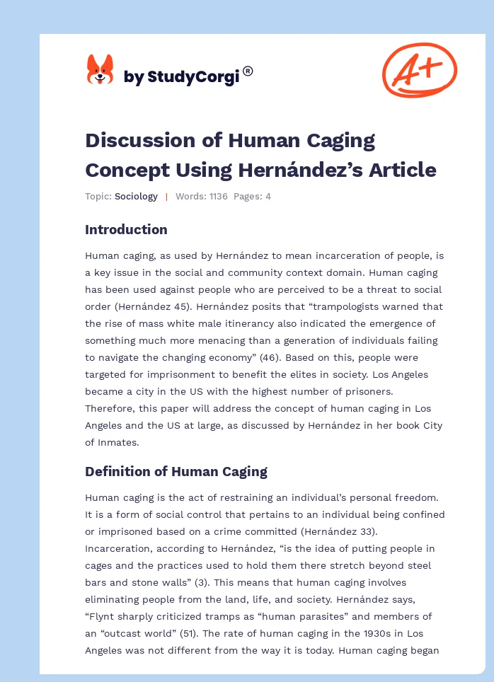 Discussion of Human Caging Concept Using Hernández’s Article. Page 1
