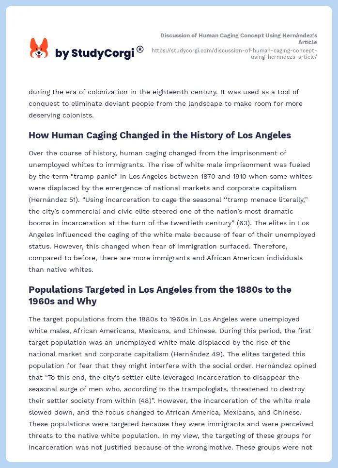 Discussion of Human Caging Concept Using Hernández’s Article. Page 2