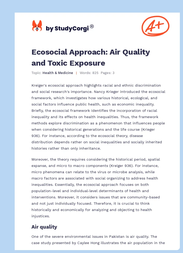 Ecosocial Approach: Air Quality and Toxic Exposure. Page 1