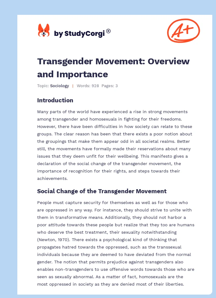 Transgender Movement: Overview and Importance. Page 1