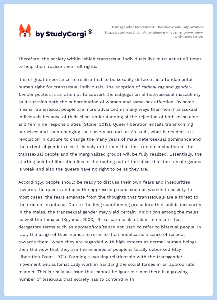 Transgender Movement: Overview and Importance. Page 2