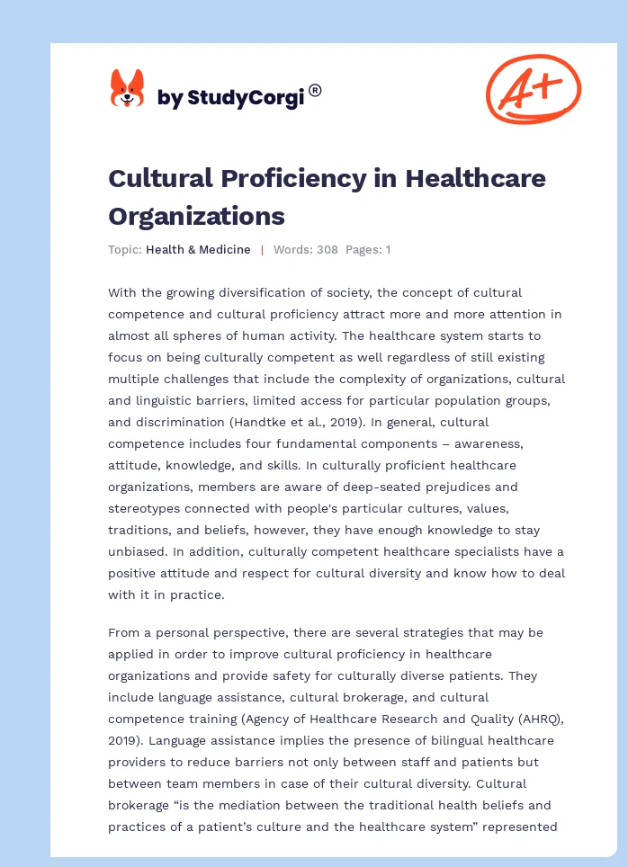 Cultural Proficiency in Healthcare Organizations. Page 1