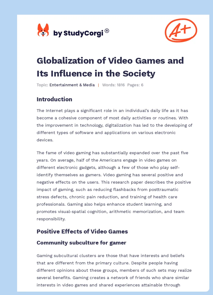 Globalization of Video Games and Its Influence in the Society. Page 1