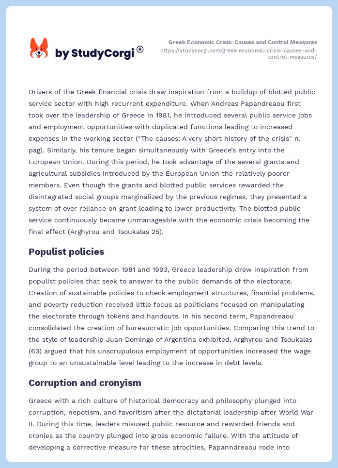 Greek Economic Crisis: Causes and Control Measures. Page 2