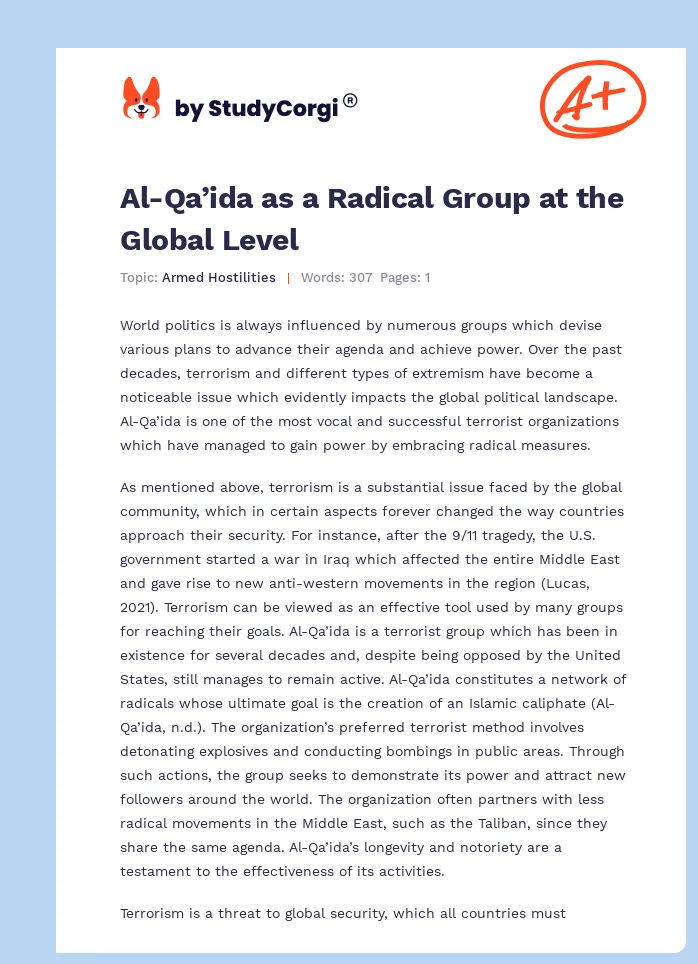 Al-Qa’ida as a Radical Group at the Global Level. Page 1