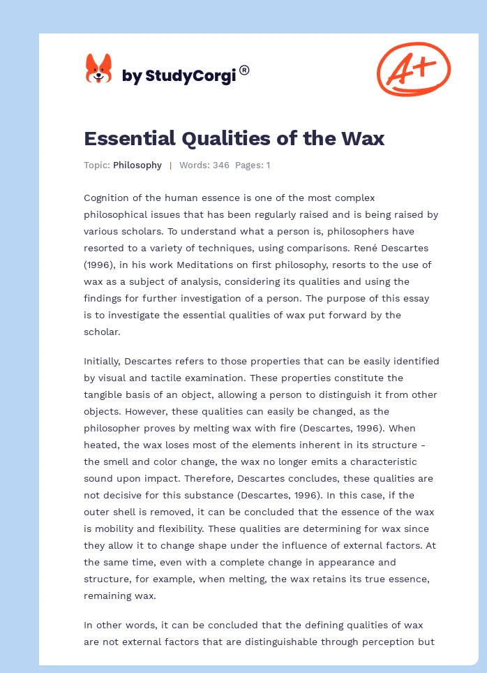 Essential Qualities of the Wax. Page 1
