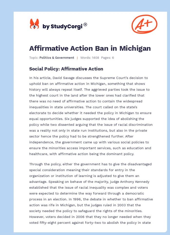 Affirmative Action Ban in Michigan. Page 1