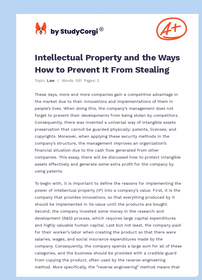 Intellectual Property and the Ways How to Prevent It From Stealing. Page 1