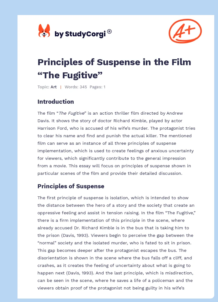 Principles of Suspense in the Film “The Fugitive”. Page 1