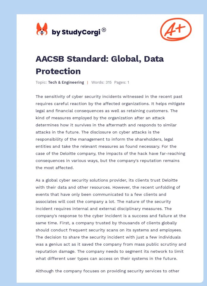 AACSB Standard: Global, Data Protection. Page 1