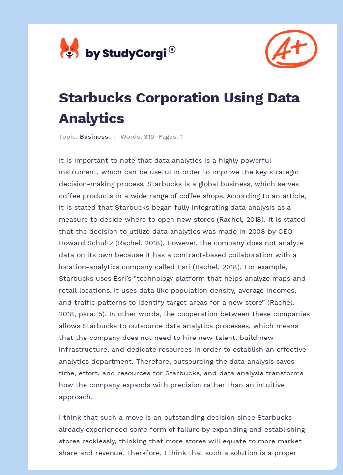 Starbucks Corporation Using Data Analytics. Page 1
