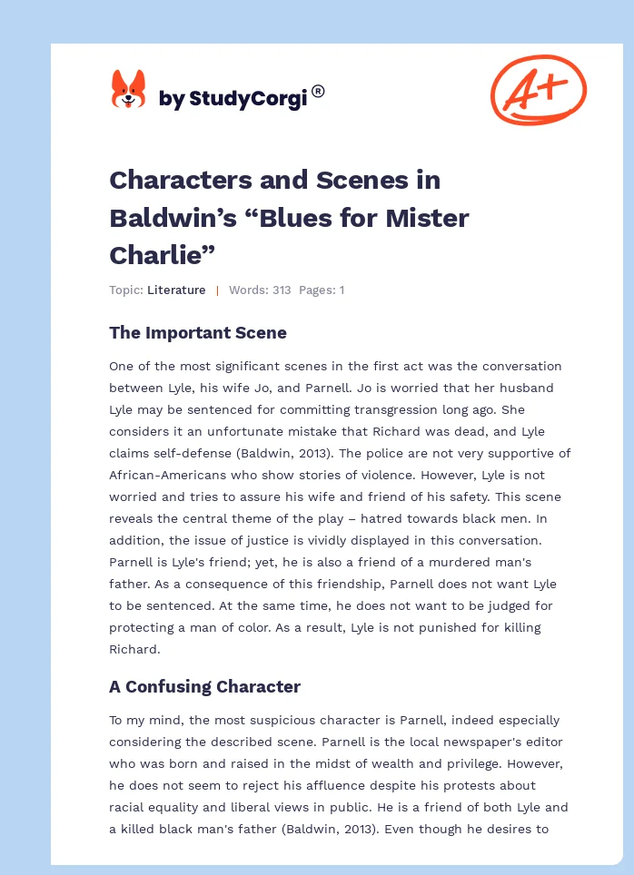 Characters and Scenes in Baldwin’s “Blues for Mister Charlie”. Page 1