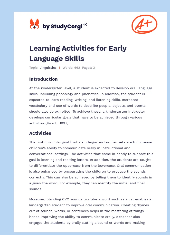 Learning Activities for Early Language Skills. Page 1