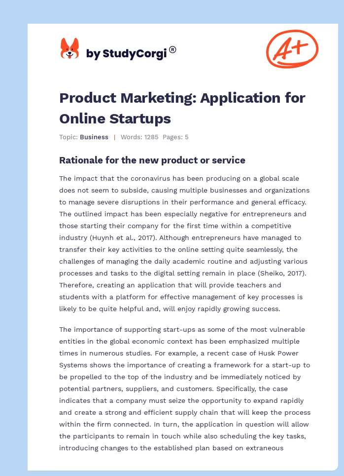 Product Marketing: Application for Online Startups. Page 1