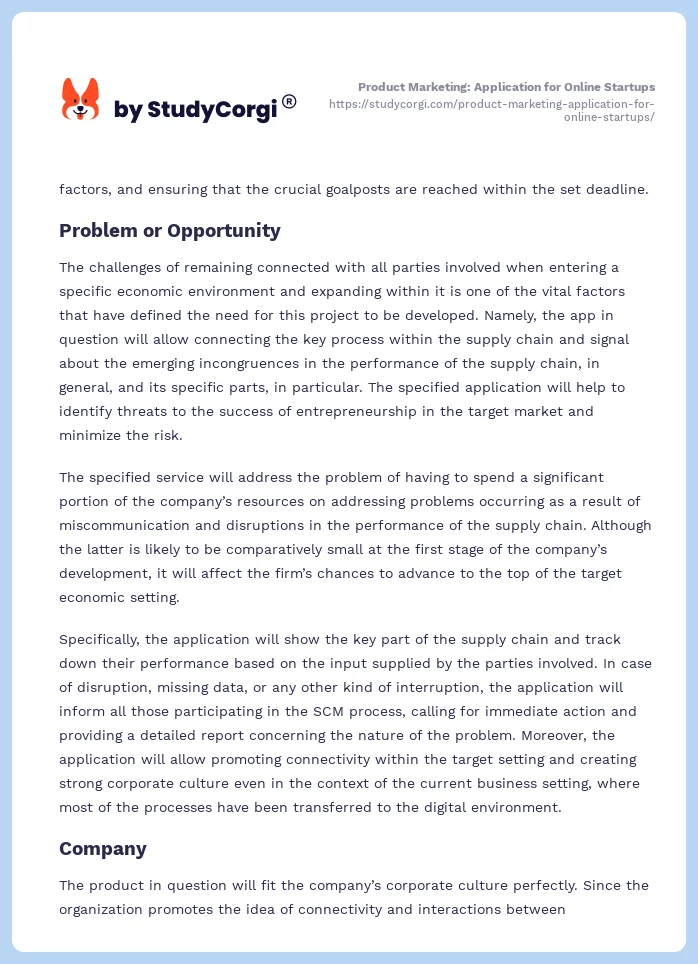 Product Marketing: Application for Online Startups. Page 2
