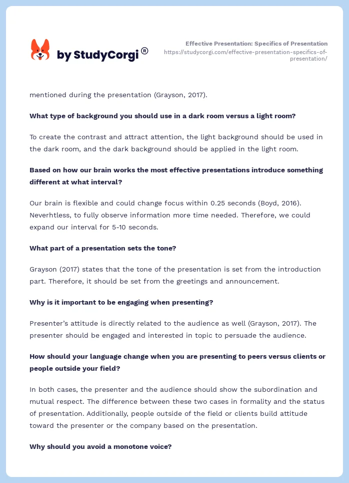 Effective Presentation: Specifics of Presentation. Page 2