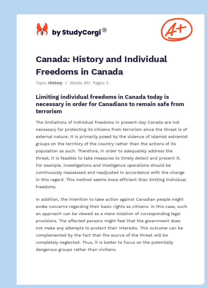 Canada: History and Individual Freedoms in Canada. Page 1