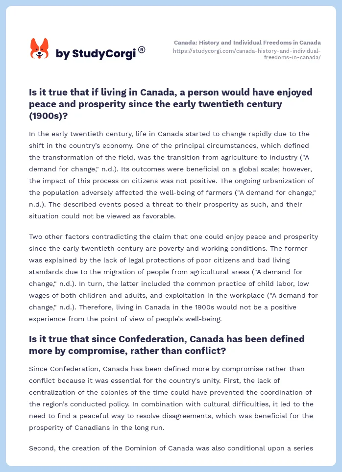 Canada: History and Individual Freedoms in Canada. Page 2