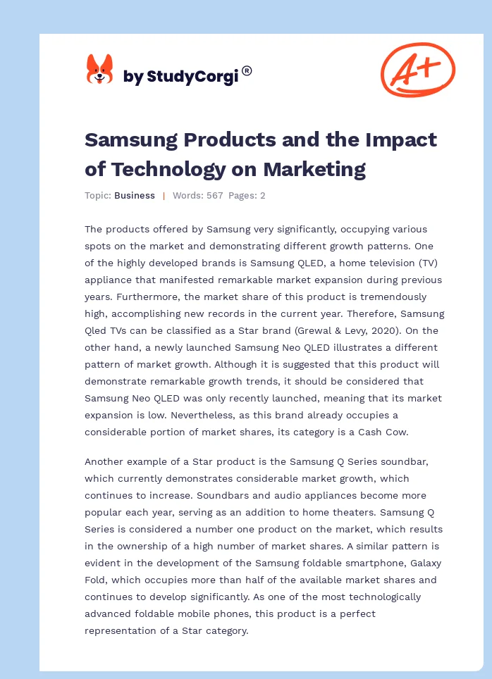 Samsung Products and the Impact of Technology on Marketing. Page 1