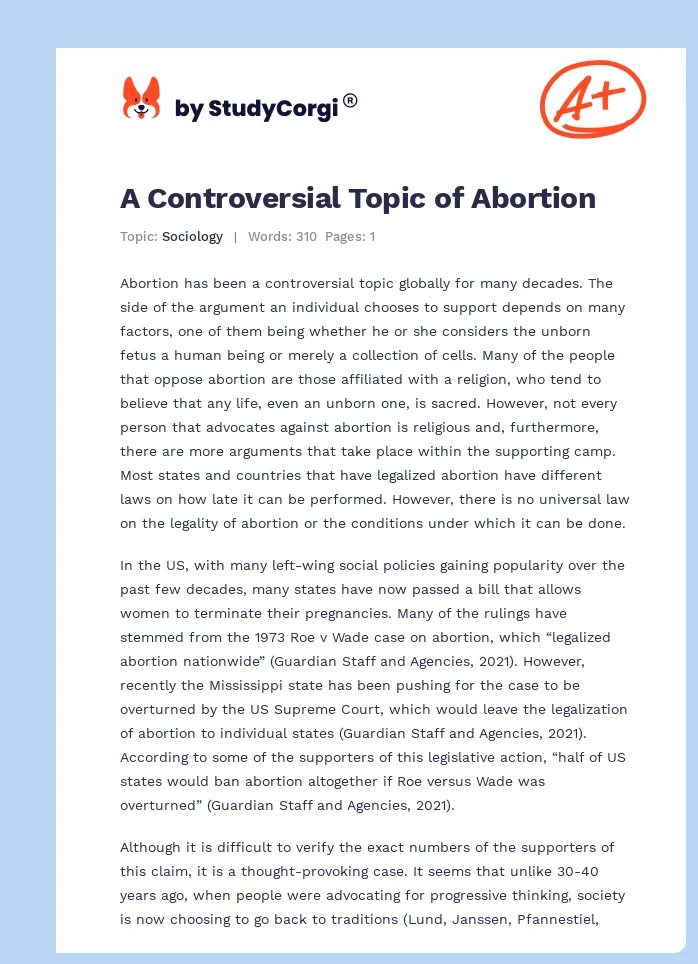 A Controversial Topic of Abortion. Page 1