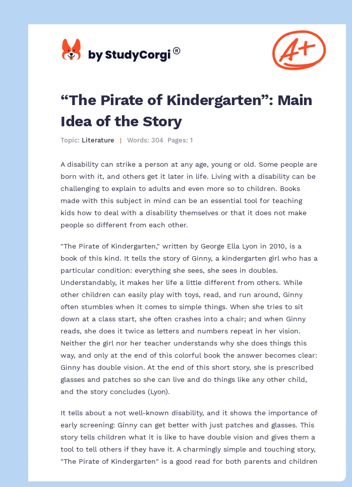 “The Pirate of Kindergarten”: Main Idea of the Story. Page 1