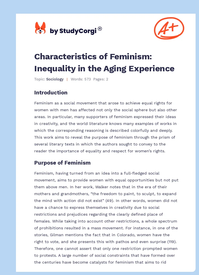 Characteristics of Feminism: Inequality in the Aging Experience. Page 1