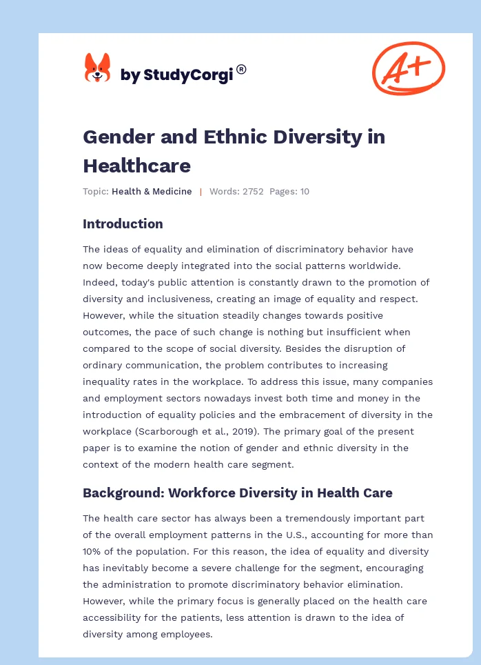 Gender and Ethnic Diversity in Healthcare. Page 1
