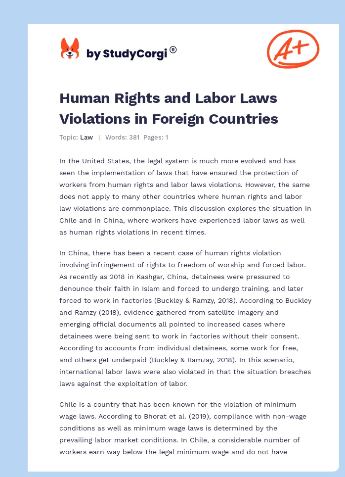 Human Rights and Labor Laws Violations in Foreign Countries. Page 1
