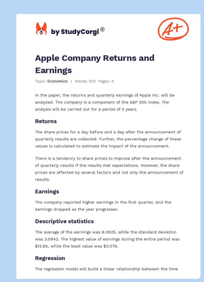Apple Company Returns and Earnings. Page 1