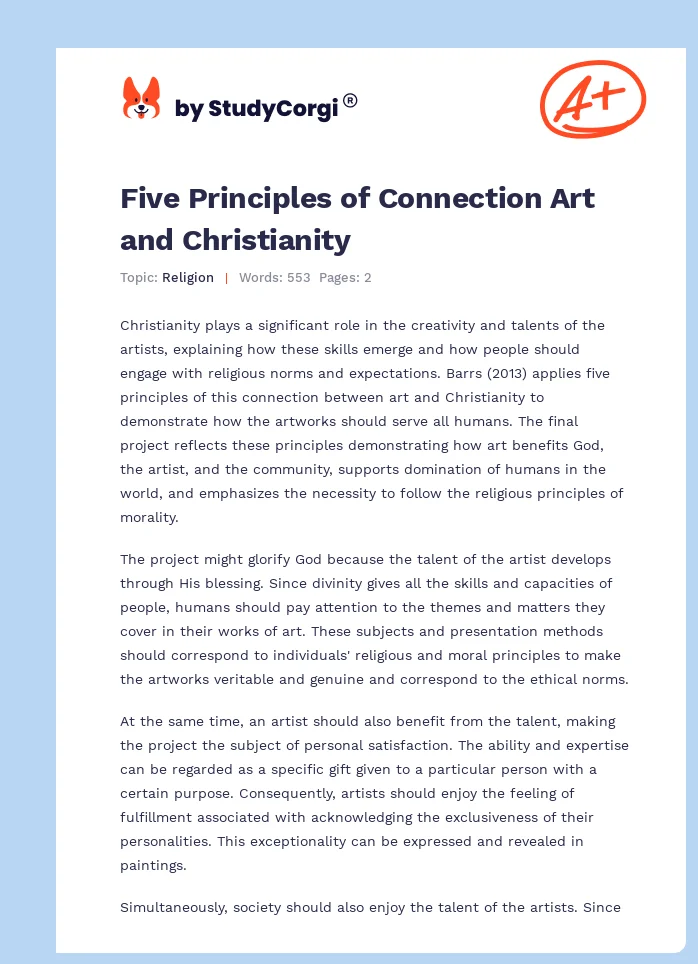 Five Principles of Connection Art and Christianity. Page 1