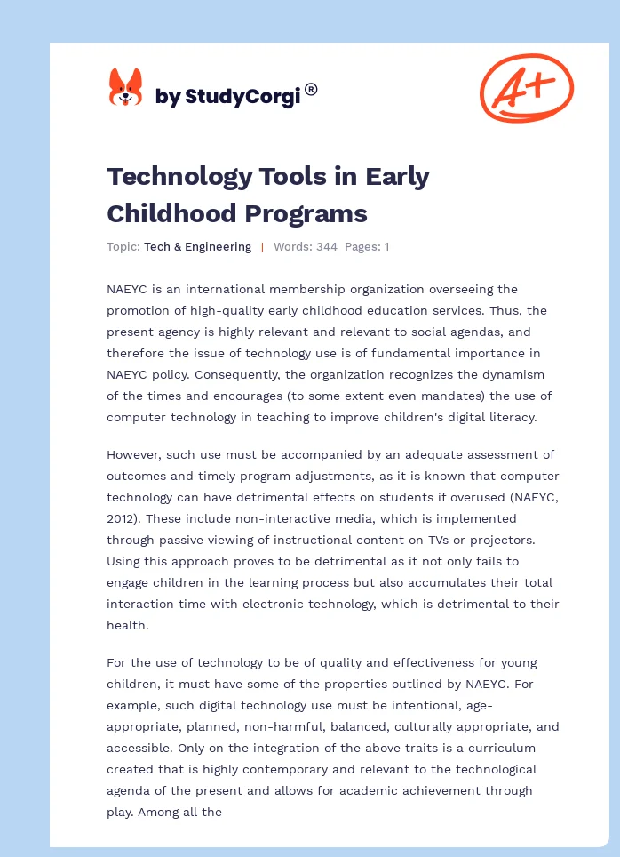 Technology Tools in Early Childhood Programs. Page 1