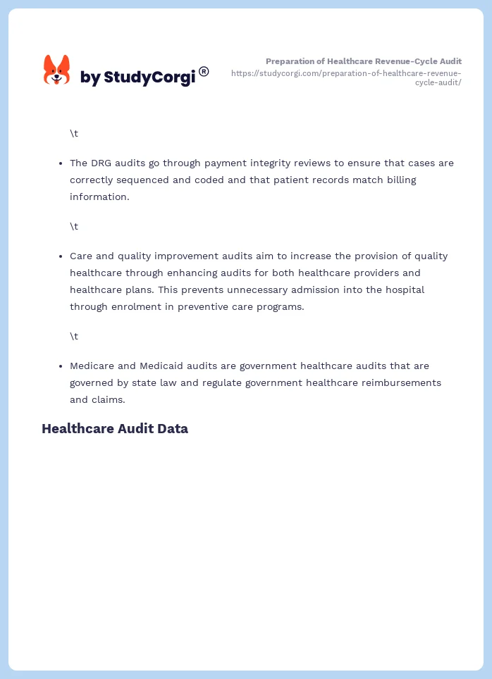 Preparation of Healthcare Revenue-Cycle Audit. Page 2