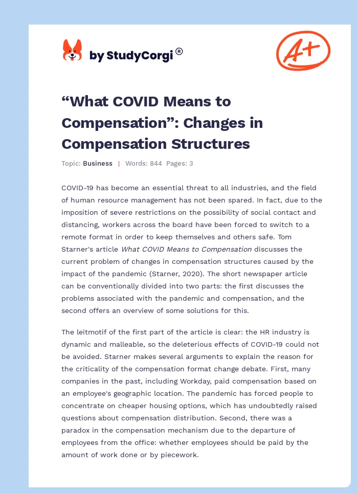 “What COVID Means to Compensation”: Changes in Compensation Structures. Page 1