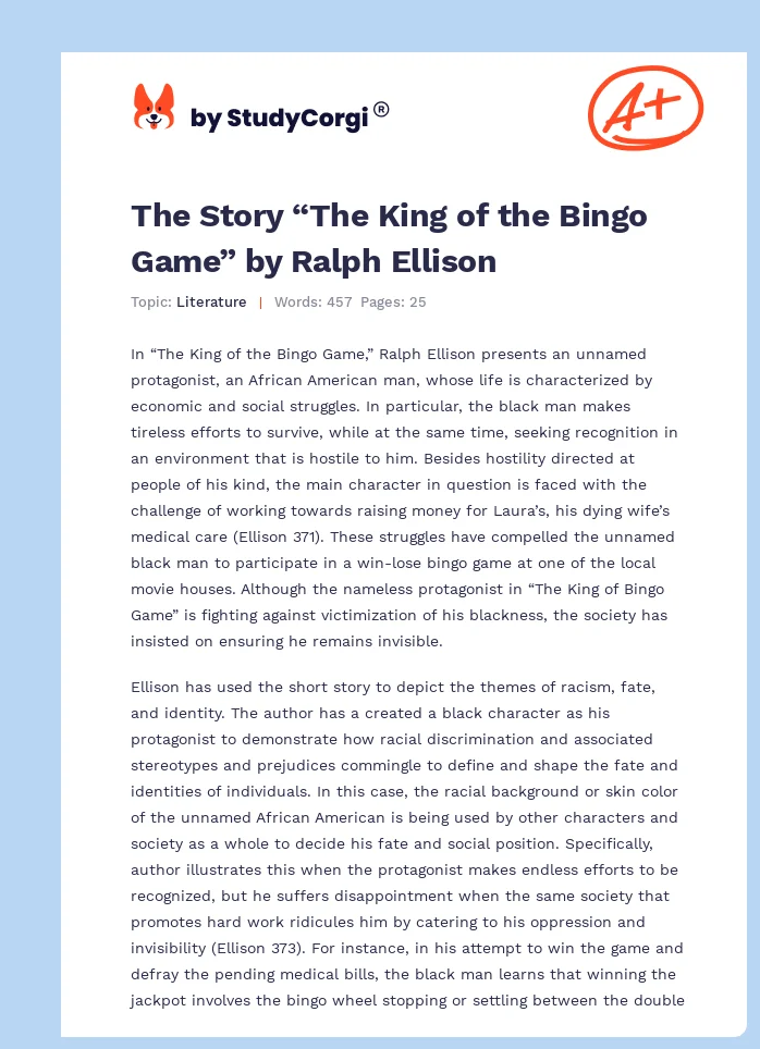 The Story “The King of the Bingo Game” by Ralph Ellison. Page 1